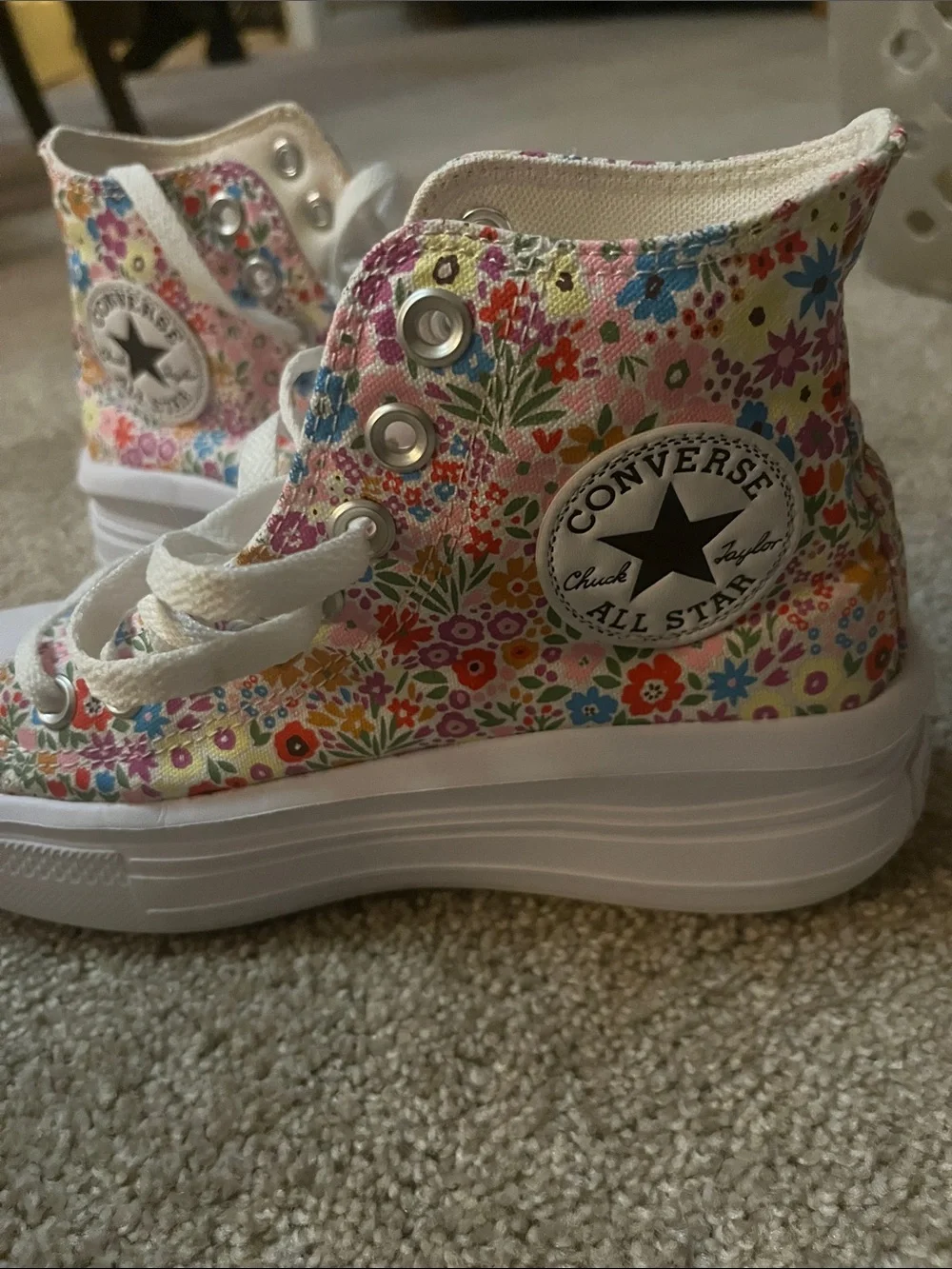 Converse Girls' Pink Floral High-Top Sneakers